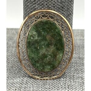 Vintage Winard 14K Gold Filled Jade Cabochon Oval Brooch Filigree